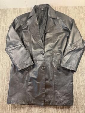 Savannah Leather Jacket Mens Medium Black Car Coat Blazer Lined Snap RN 88842